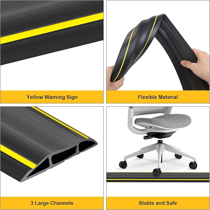 20 Ft Heavy Duty Floor Cord Cover Cable Protector, 3 Channels Protect Cords and - Image 3