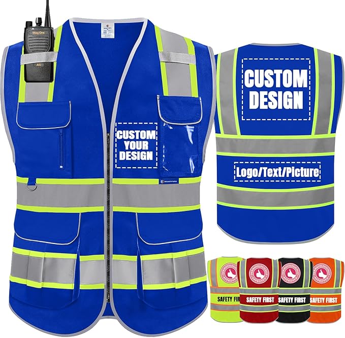 BeautyWill Custom Logo 10 Pockets Safety Vest Class2 ANSI Certified High by BeautyWill