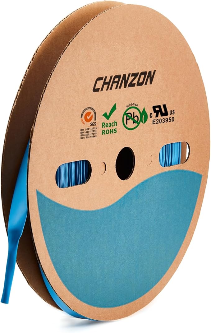 Chanzon Blue Polyolefin 2:1 Ratio Heat Shrink Tubing 80ft Roll 3/8"（10mm） by Chanzon