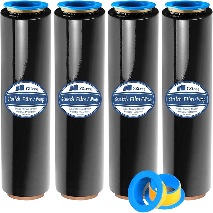Black Pallet Wrap Stretch Film: 4 Pack Moving Wrapping Plastic Roll by YZtree