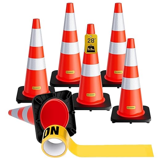 6 Pack 28 Inch Traffic Cones by CAMMOO