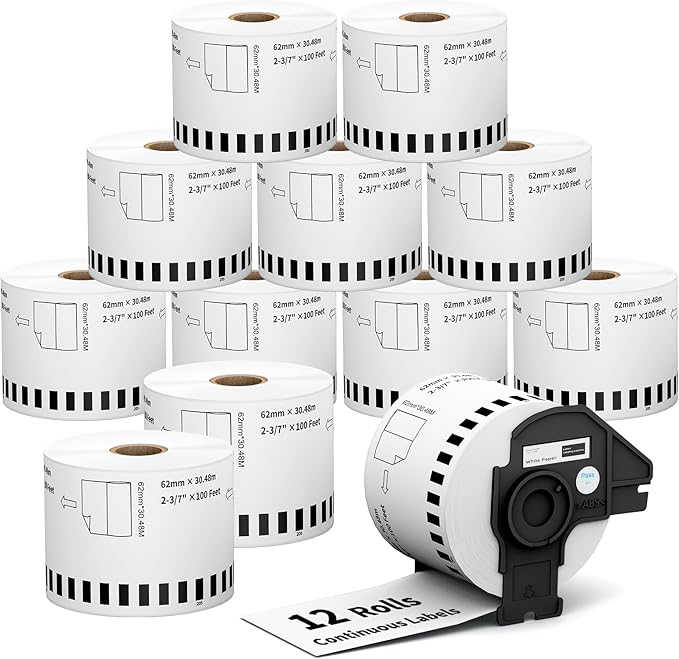 12 Rolls DK2205 Shipping Address Labels, Compatible by Tacnology