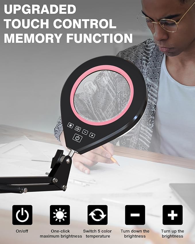 10X & 5X Magnifying Glass with Light, Ultra Long Swing Arm, 5 Colors & 10 - Image 5