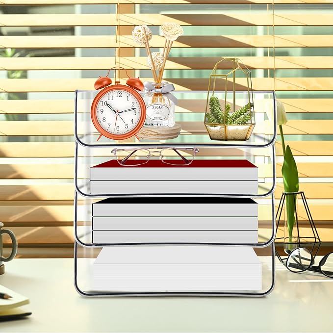 Stackable Paper Trays, 4 Tier Desk File Organizer, Document Letter Tray - Image 6
