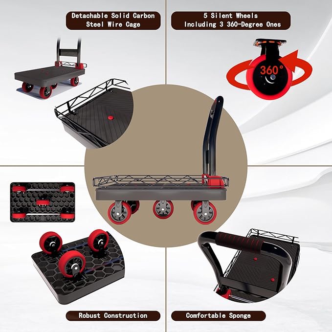 2IN1 Heavy Duty Platform Trucks Flatbed Carts, 42×26In 2000lbs Capacity Push - Image 4