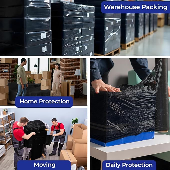 Rosmonde Bulk Black Plastic Wrap, 20 Rolls Pack, 80 Gauge Heavy-Duty Pallet - Image 9