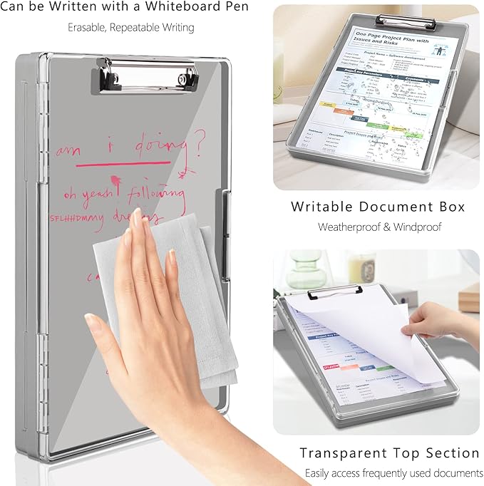 Clipboard with Storage, Heavy Duty Clip Boards 8.5x11 with 2 Storage Case - Image 4
