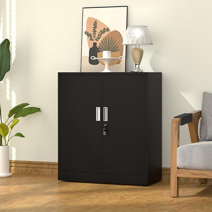 Metal Storage Cabinet with Locking Doors and 2 Adjustable Shelves, Small - Image 2