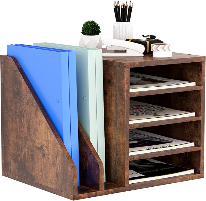 Wood Desk Organizer File Holder, Wooden Mail Organizer Countertop by Senhoglb