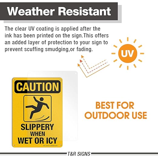Slippery When Wet Or ICY Sign, Caution Sign, 4 Pack, UV Protected, Waterproof - Image 2