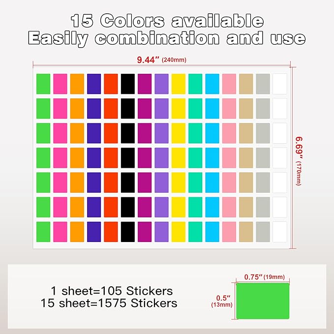 PARLAIM Pack of 1575 Rectangle Color Coding Labels, 1/2" x 3/4" Rectangular - Image 2