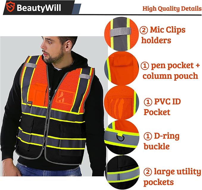 Custom Safety Vest Customized Logo Mesh Vest Class 2 High Visibility Reflective - Image 4