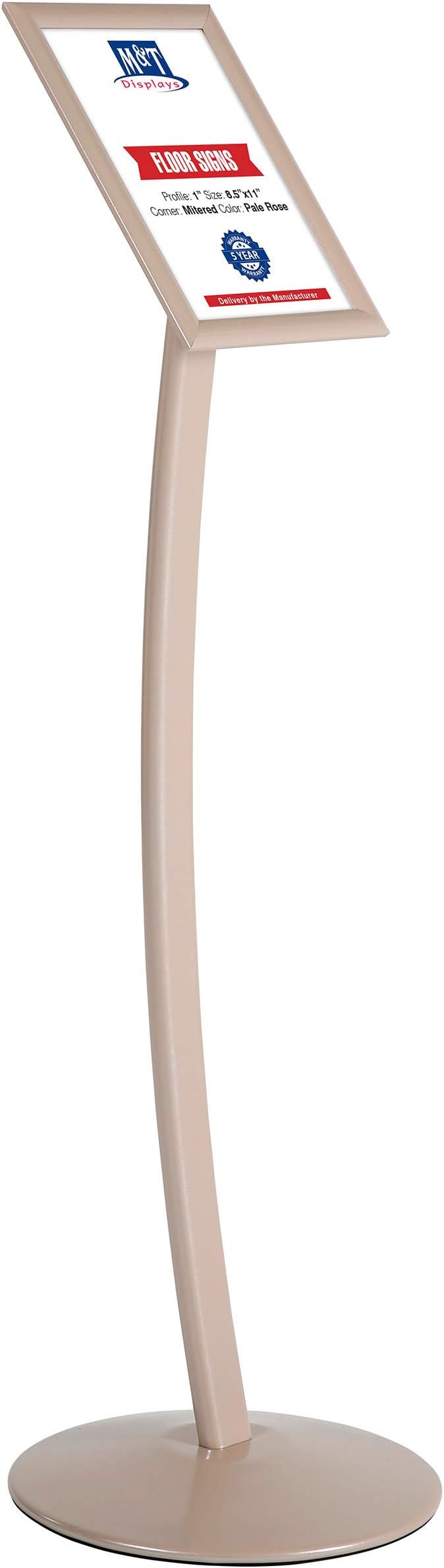 M&T Displays Curved Menu Board, 8.5x11 Pedestal Sign Holder Pale Rose Floor by MTDisplays