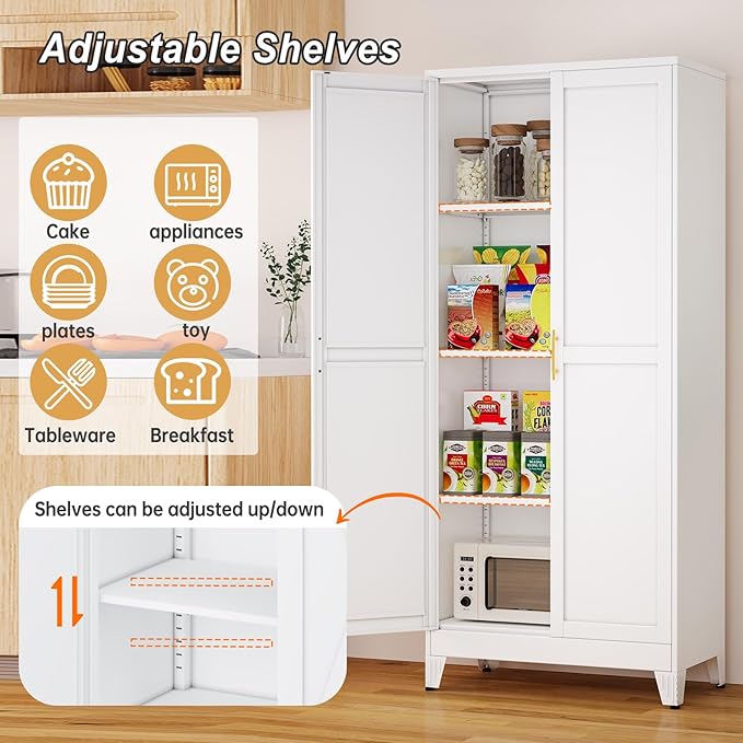 Metal Pantry Cabinet with 2 Doors and Adjustable Shelves - Image 8