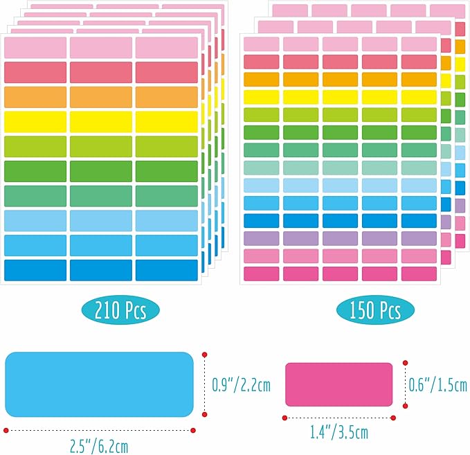360 PCS Removable Labels, 14 Colors Self-Adhesive Rectangular Stickers - Image 2
