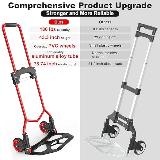 Folding Hand Truck Dolly Cart, 180LBS Portable Aluminum Hand Truck Foldable - Image 3