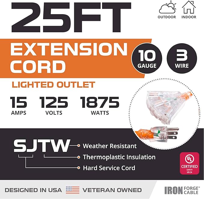 Iron Forge Cable 10 Gauge 25ft Lighted Outdoor Heavy Duty Extension Cord - 15 - Image 2