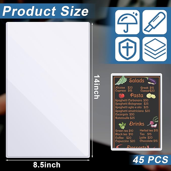 Henoyso 45 Pcs 8.5" x 14" Menu Cover Rigid Print Protectors Clear Heavy Duty - Image 3