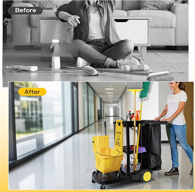 ALANNG Cleaning Cart for Housekeeping & Commercial Use, Janitorial Service Cart - Image 4