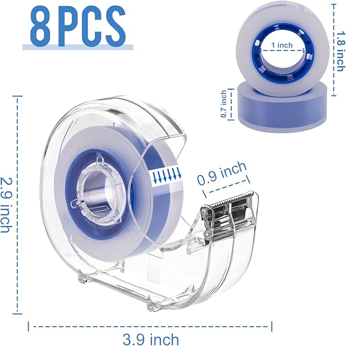 8 Pcs Transparent Tape with Dispenser, 0.7 x 1000 in Blue Core Clear Tape Rolls - Image 2