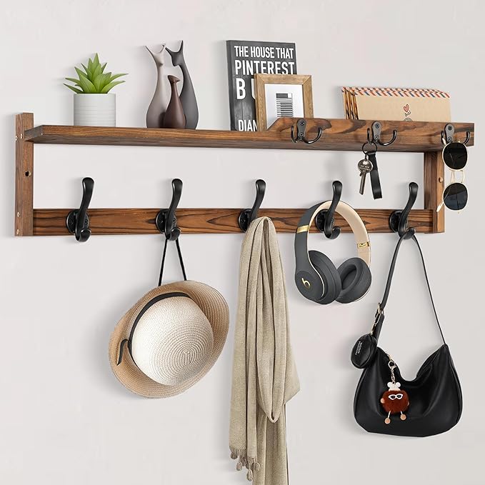 29'' Coat Rack Wall Mount with Shelf, Coat Hanger Wall Mount with Key Hooks and - Image 7