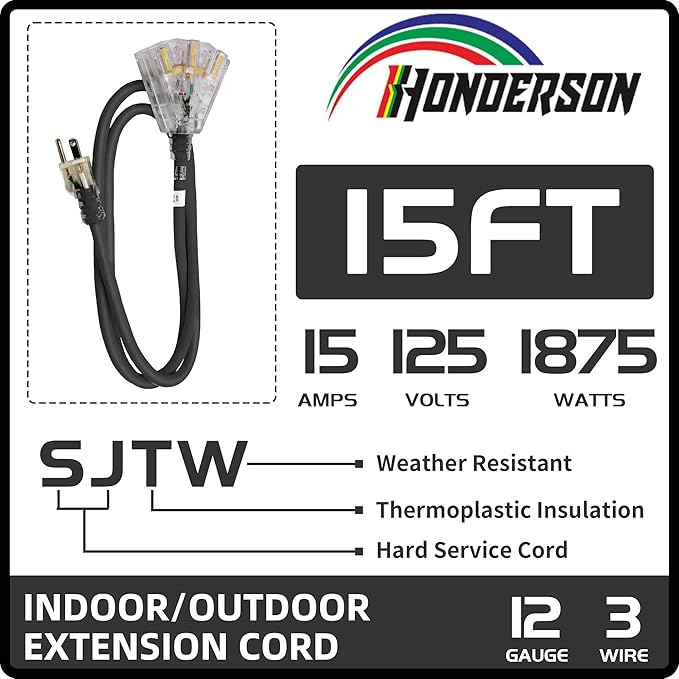 3-Outlets Indoor Outdoor Extension Cord Weatherproof - Image 2