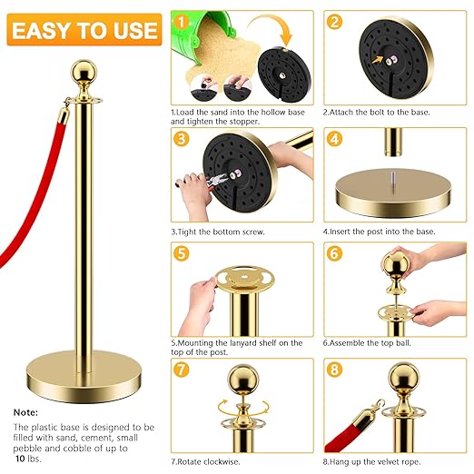 LOVMOR 12Pcs Gold Stanchion Posts Queue - Image 5