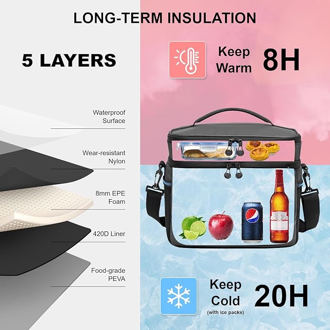 EVERFUN Small Cooler Lunch Box Mini Leak-Proof Soft Double Deck 24 Can Personal - Image 2