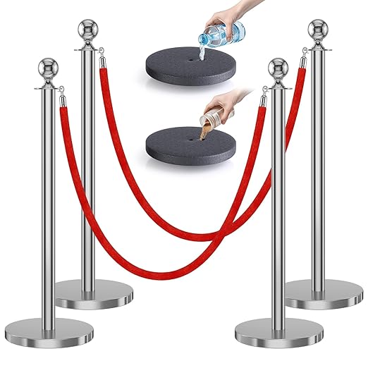 kaiyomi 4Pcs Stanchions with Red Velvet Ropes Set, 5 Feet Velvet Ropes and by KaiyomiCrowdControlSeries