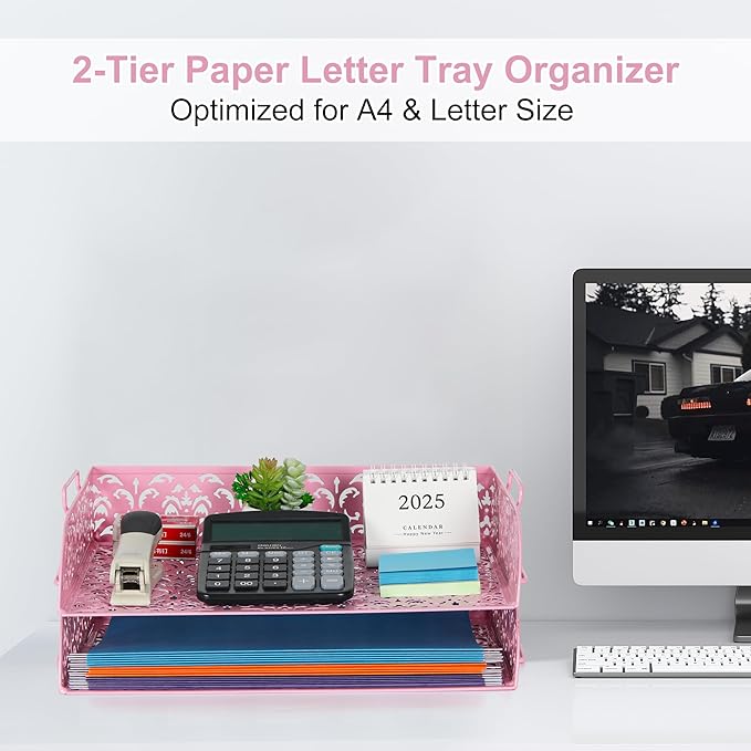 EasyPAG Paper Organizer for Desk 2 Tier Stackable Paper Tray for A4 Legal Size - Image 3