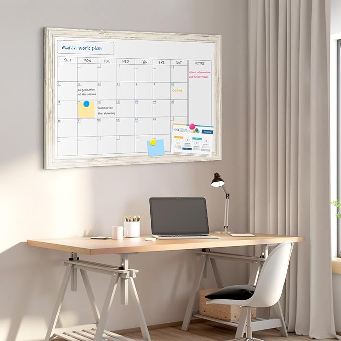 4 THOUGHT Whiteboard Calendar 36" x 24" Magnetic Dry Erase Board Wood Frame - Image 9