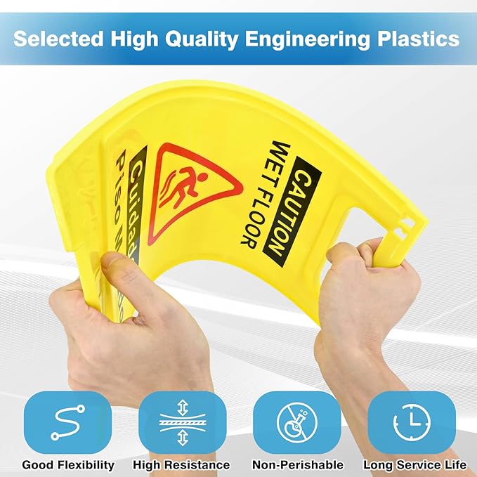 4-Pack Caution Wet Floor Sign, 17.5" Height, Bright Yellow, Double-Sided - Image 3