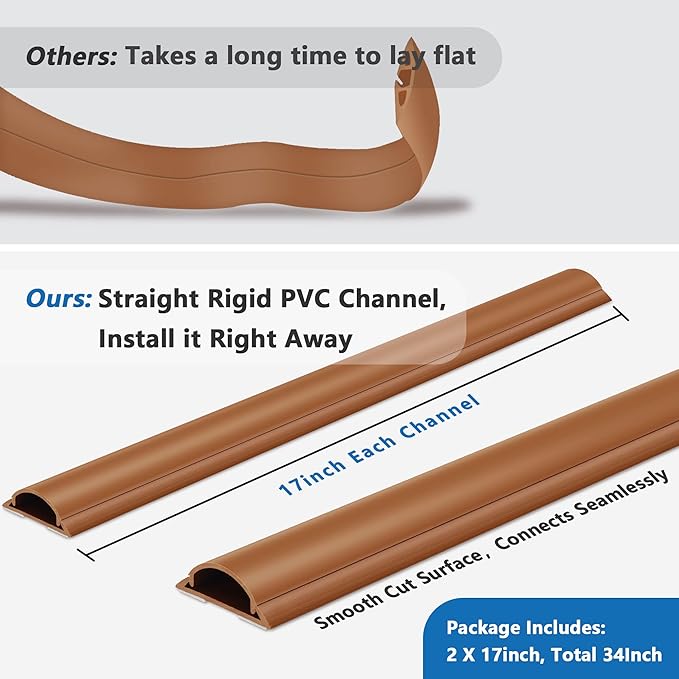 Cord Hider Floor 34in, Large Capacity Floor Cord Cover, Hard PVC Wire Cover - Image 3