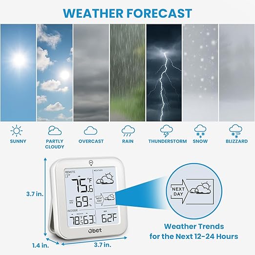 Indoor Outdoor Thermometer Wireless Weather Station, Battery Powered Inside - Image 3