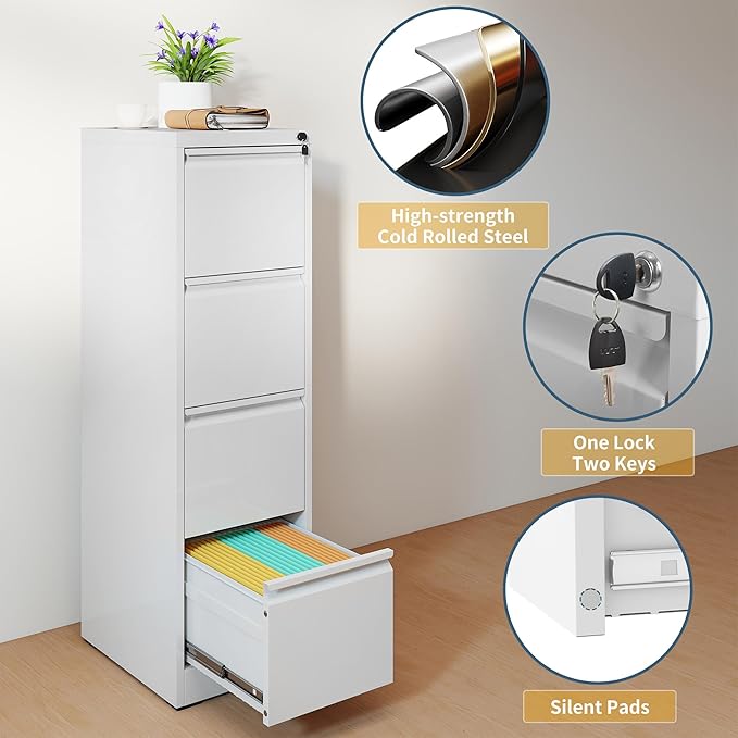 4 Drawer File Cabinet with Lock, Vertical Filing Cabinets - Image 4