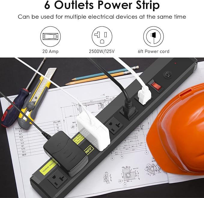JUNNUJ Heavy Duty 20 Amp Power Strip 4800J, High Amp Surge Protector 6 Outlet - Image 3