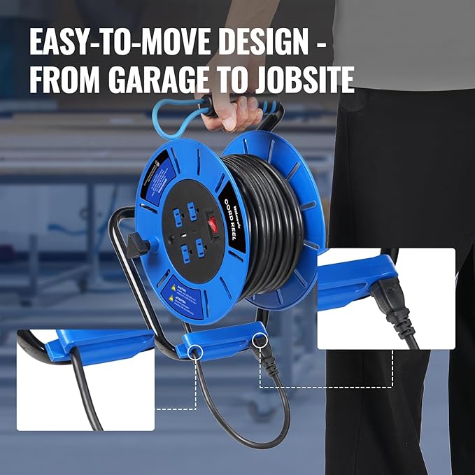 80 FT Retractable Extension Cord Reel, 14AWG Heavy Duty Power Cord - Image 8