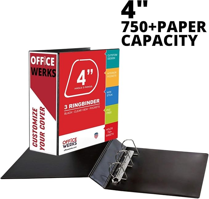 4 Inch 3 Ring Binder, D-Ring Heavy Duty, 800 Sheet Capacity, Customizable View - Image 3
