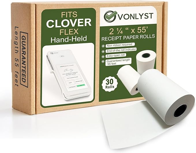 Thermal Paper Roll for Clover Flex Receipt Paper 2 1/4 x 55 by VonlystReceiptPaperSpecialist