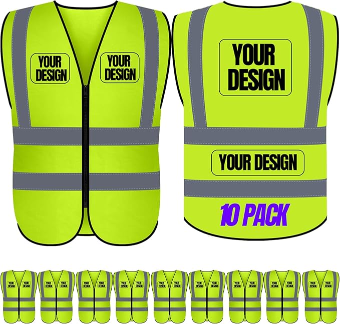 BeautyWill 10/20 Pack Custom Logo Safety Vest, Bulk High Visibility Class 2 by BeautyWill