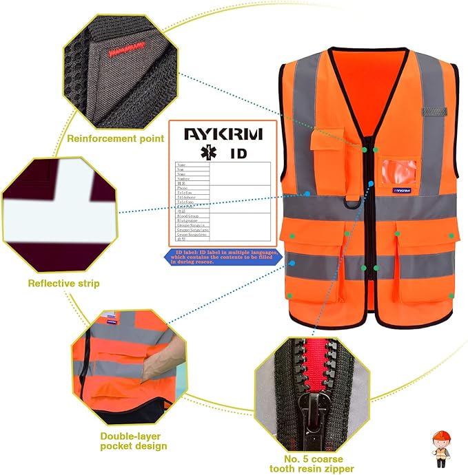 A-SAFETY High Visibility Safety Vest Reflective, Hi vis Working Vest - Image 5