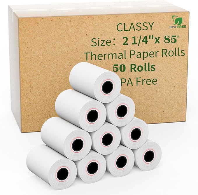2 1/4" 85' feet Thermal Receipt Paper, Cash Register Paper Rolls Fits by CLASSY