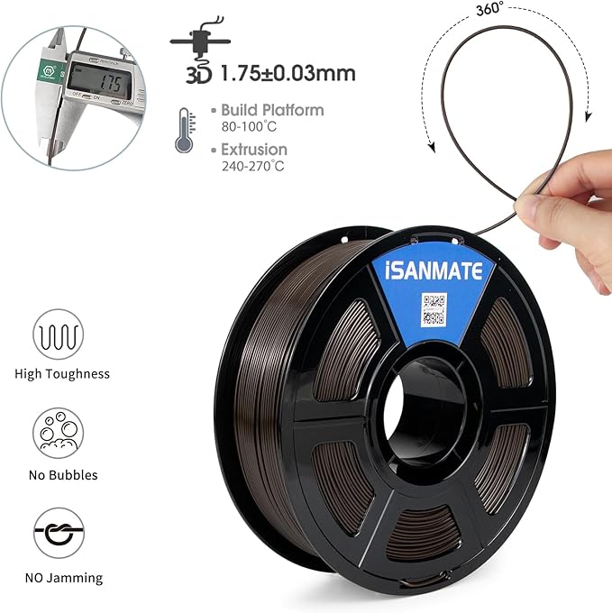iSANMATE ASA Filament 1.75mm Chocolate Brown 1KG, UV & Weather Resistant 3D - Image 2