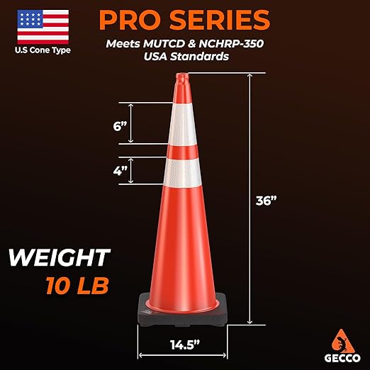 GECCO ™ 36 Inch 10 Lb Heavy Tall Orange Traffic Cones Set | Large Safety Cones - Image 2