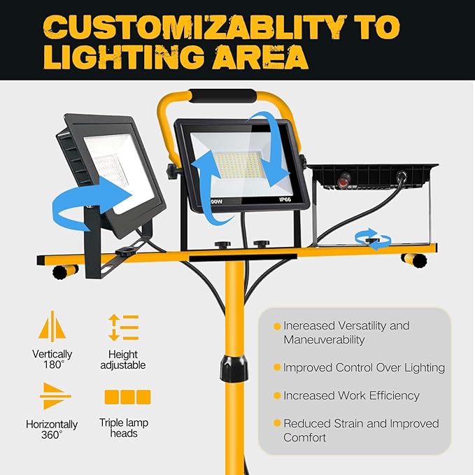 21000 Lumen Work Lights with Stand, 3 Adjustable Head LED Work Light, with - Image 4