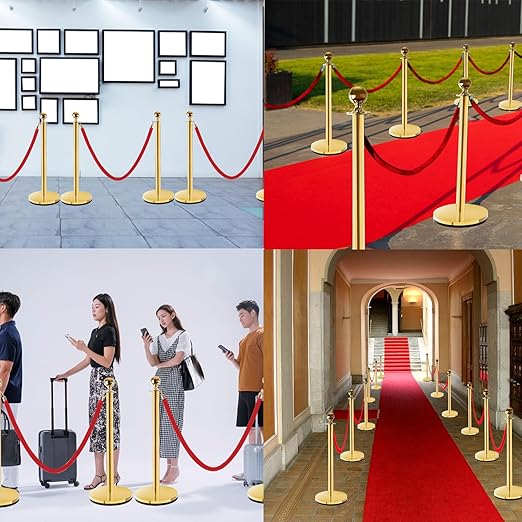 Red Carpet Poles and Ropes Set: 8pcs Gold Stanchion Posts and 4pcs Velvet Ropes - Image 7