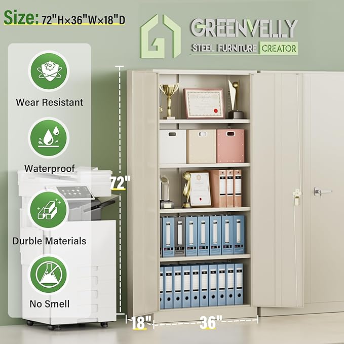 Greenvelly Metal Storage Cabinet, Metal Cabinet - Image 3