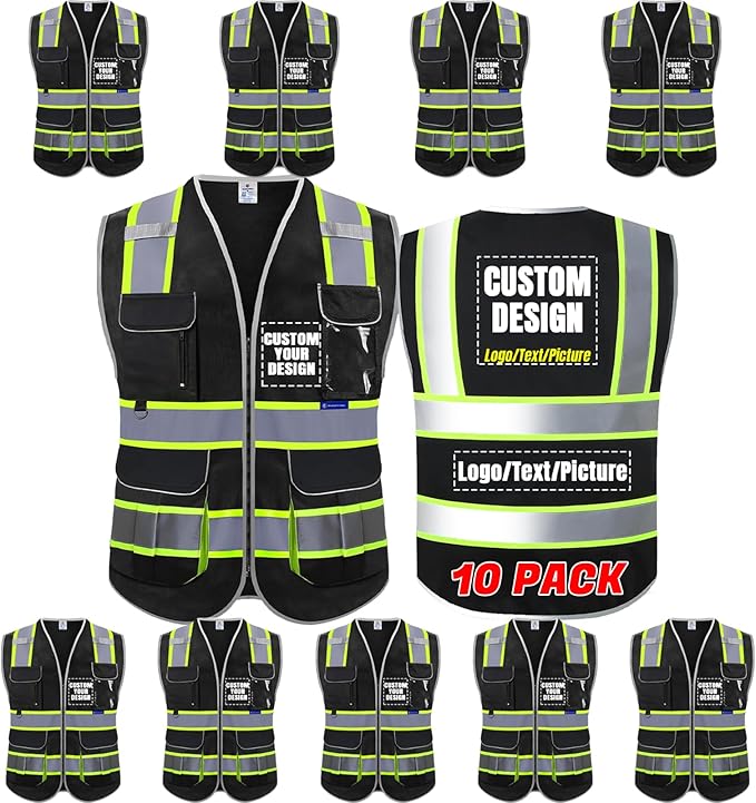 BeautyWill Custom Logo 10 Pockets Safety Vest Class2 ANSI Certified High by BeautyWill