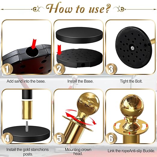 8PCS Black-Gold Stanchions Posts - Image 5