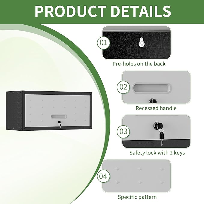 Metal Wall Cabinet with Up-flip Door, Heavy Duty Garage Wall Mounted Storage - Image 4